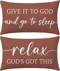 Decorative Throw Pillow Covers 12x20 Inch Set of 2 – Rust Christian Lumbar Pillowcase – Give It to God and Go to Sleep/Relax God’s Got This – Cozy Fall Thanksgiving Bedroom Bed Decor
