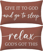 Decorative Throw Pillow Covers 12x20 Inch Set of 2 – Rust Christian Lumbar Pillowcase – Give It to God and Go to Sleep/Relax God’s Got This – Cozy Fall Thanksgiving Bedroom Bed Decor