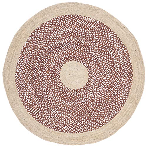 SAFAVIEH Cape Cod Collection Area Rug - 3' Round, Rust & Natural, Handmade Braided Jute & Cotton, Ideal for High Traffic Areas in Living Room, Bedroom (CAP210P) - color: Rust/Natural, size: 3' (Round)