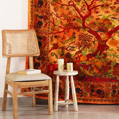 Popular Handicrafts Tapestry Wall Hanging Hippie Tree of Life Bohemian Hippy Psychedelic Intricate Floral Design Indian Tapestries Bedspread 90x84 Inches,(230cm x 215cm) Orange - color: Orange, size: 90"L x 84"W