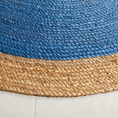 SAFAVIEH Area Rug 3' Round - Natural Fiber Collection - Royal Blue & Natural Brown, Handmade Jute, Braided Border Design (NF801D) - color: Royal Blue/Natural, size: 3' (Round)