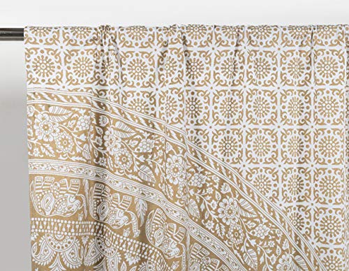 Popular Handicrafts Printed Curtains Panels Set of 2 Indian Hippie Bohemian Beautiful Elephant Mandala Curtain Panels White Gold 42x100 Inch - color: White and Gold, size: 42"W x 100"L (Pack of 2)