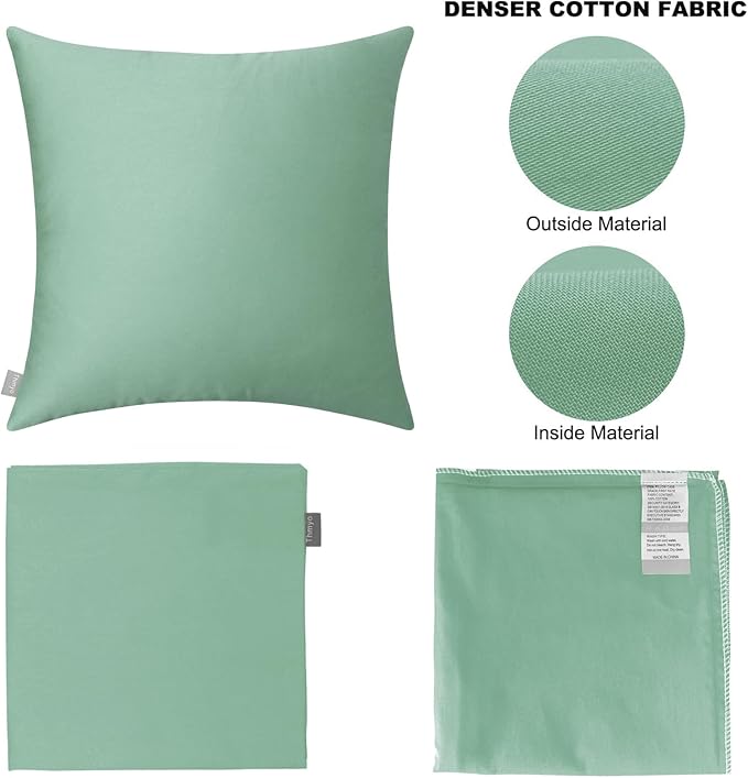 Thmyo 4-Pack 100% Cotton Comfortable Solid Decorative Throw Pillow Case, Square Cushion Cover Pillowcase Sublimation Blank Pillow Covers DIY Throw Pillowcase for Sofa(18x18 inch/ 45x45cm,Mist Green)