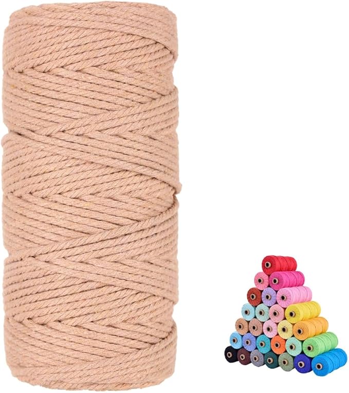 FLIPPED 100% Natural Macrame Cord,3mm x109 Yards Macrame Cords Colored Cotton Macrame Rope Craft Cord for DIY Crafts Knitting Plant Hangers Christmas Wedding Décor (Brick red, 3mm*109yards)
