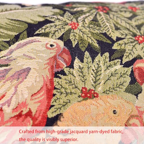 18x18 Tapestry Pillow Cover, Jacquard Woven Tropical Parrot Bird Jungle Botanical Palm Leaf Decorative Throw Pillow Sham for Couch Sofa, Exotic Vintage Cushion Case (Jungle Green & Parrot Crimson) - color: Exotic Jungle Green & Parrot Crimson