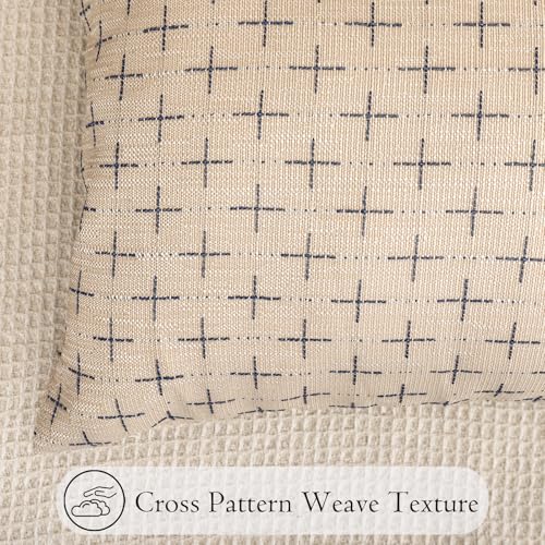 JoraLion Decorative 14x36 Lumbar Pillow Cover, Beige Cross Pattern Woven Textured Cushion Case Polyester Cozy Modern Farmhouse Vintage Pillowcase for Couch Sofa Bed Living Room, ONLY 1 Cover - color: Beige