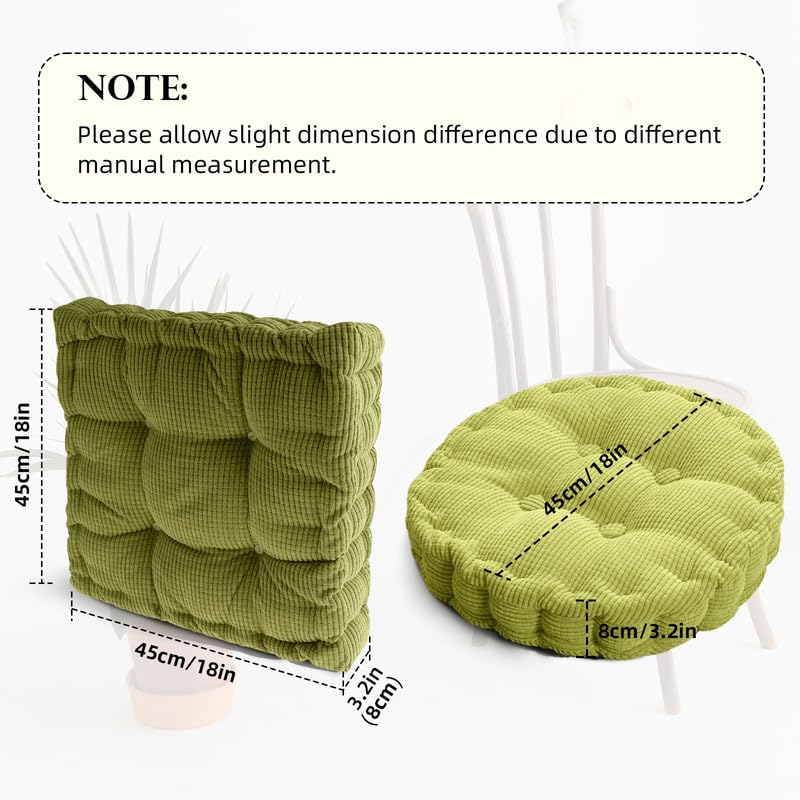 Meditation Floor Pillow Set of 2 Large Square and Round Floor Cushions for Adults Ivory Corduroy Floor Seat Pillows Cushion for Living Room Balcony Tatami Yoga,18x18 Inch - color: Ivory