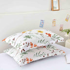 Nanko Floral Pillow Case Set (2 Pack), White Green Yellow Flower Leaf Spring Botanical Pattern Printed Farmhouse Soft Bedroom Decor Pillowcases/Pillow Shams - 20x30 inch Standard Queen Size