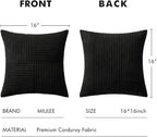 MIULEE Black Decorative Throw Pillow Covers 16x16 Inch for Couch Bed Sofa Pack of 2 Boho Farmhouse Throw Pillows Soft Cross Corduroy Patchwork Textured Cushion Cases
