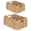 iEGrow Scalloped Wicker Basket, Set of 2 Woven Rattan Natural Water Hyacinth Baskets with Built-in Handles, Rectangle Storage Baskets for Organizing, Decor, Shelf and Nursery Room - size: Rectangle