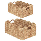 iEGrow Scalloped Wicker Basket, Set of 2 Woven Rattan Natural Water Hyacinth Baskets with Built-in Handles, Rectangle Storage Baskets for Organizing, Decor, Shelf and Nursery Room - size: Rectangle