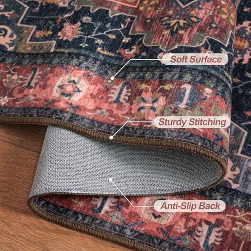 Tangsoo 2x3 Washable Rug for Entryway, Vintage Non Slip Small Area Rug, Indoor Front Door Rug, Print Door Mat Small Carpet, Soft Low Pile Rugs for Entrance Kitchen Bedroom Home Decor - color: Rust Red/Multi, size: 2' X 3' (Rectangular)