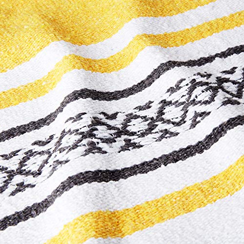 Gray and Yellow Mexican Blanket by Laguna Beach Textile Co - Beach, Yoga, Camping, or Decorative Throw Blanket - Traditional Handmade Serape - Yellow Stone - color: Yellow Stone