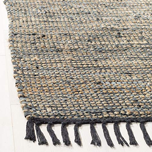 SAFAVIEH Vintage Leather Collection Runner Rug - 2'3" x 6', Grey, Handmade Boho Fringe Leather & Jute, Ideal for High Traffic Areas in Living Room, Bedroom (VTL203F) - color: Grey, size: 2'3" x 6' (Runner)