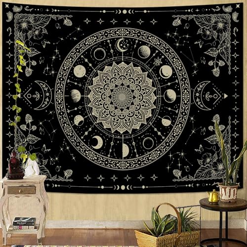 Lunerfex Mandala Moon Tapestry Boho Tapestry for Bedroom Black Tapestries Wall Hanging Living Room Wall Art and Home Decor 44x60 - color: Black, size: 60"L x 44"W