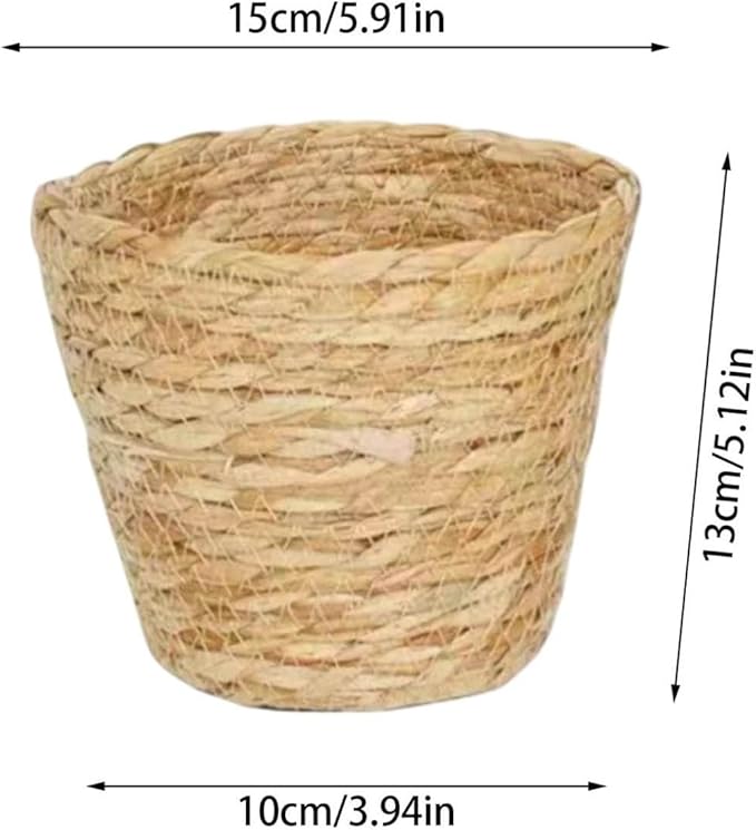 Woven Basket, Hand Woven Containers Flower Pots Boho Indoor Planter Decorative Flower Storage Organizer for Home Office Decoration (Small)