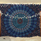 Bless International Handmade Indian hippie Bohemian Psychedelic Peacock Mandala Wall hanging College Dorm Beach Throws Table Cloth Bedding Tapestry (Blue Green, Poster(30x40Inches)(76x101cms)) - color: Blue Green, size: 40"L x 30"W