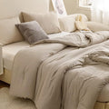 ROSGONIA Oversized King Comforter 120x120, 3pcs Super King Comforter (1 Oatmeal Comforter & 2 Pillowcases) Lightweight Warm Bedding Set Blanket Quilt