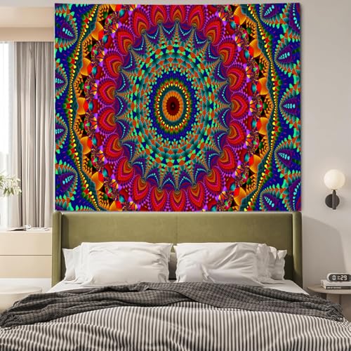 FENDROM Cool Colorful Mandal Tapestry Popular Handicrafts Indian hippie Bohemian Wall Hanging Aesthetic Floral Mandala Wall Art For College Bedroom Living Room Dorm Beach Throws Table Cloth - color: Y07, size: 59"L x 51"W