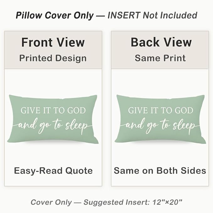 Farmhouse Sage Green Pillow Covers 12x20 Inch Set of 2 – Christian Lumbar Decorative Throw Pillowcase – Give It to God and Go to Sleep/Relax God’s Got This – Faith Decor for Home