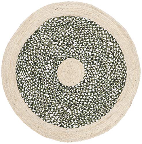 SAFAVIEH Cape Cod Collection 3' Round Green / Natural CAP210Y Handmade Braided Jute & Cotton Area Rug - color: Green/Natural, size: 3' (Round)