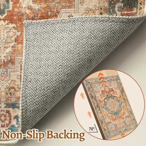 Tangsoo 2x3 Small Rug for Entryway, Washable Rugs Vintage Non Slip Small Area Rug, Indoor Front Door Rug, Print Distressed Door Mat Carpet, Soft Low Pile Rugs for Entry Entrance Kitchen Bedroom - color: Rusty Orange, size: 2' X 3' (Rectangular)