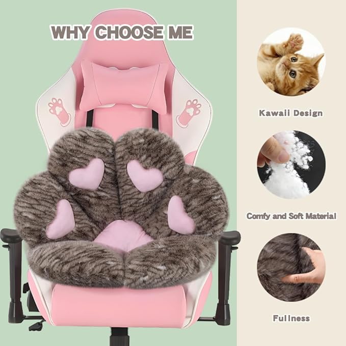 MOONBEEKI Cat Paw Cushion Chair Comfy Kawaii Plush Seat Cushions Shape Lazy Pillow for Gamer Chair 28"x 24" Cozy Floor Cute Seat Kawaii for Girl Worker Gift, Dining Room Bedroom Decorate （Chocolate）