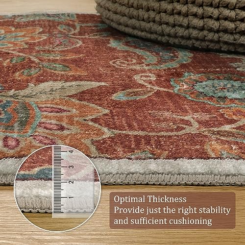 Morebes Floral Area Rug,2x3 Entryway Rug Non Slip, Washable Kitchen Rug Small Door Rugs for Entryway Indoor,Non Shedding Paisley Throw Carpet for Bedroom Bathroom Laundry Room, Red - color: Red, size: 2' x 3' (Rectangular)