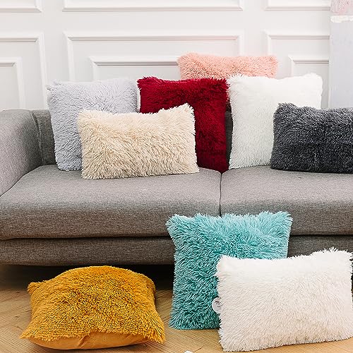 NordECO HOME Luxury Soft Faux Fur Fleece Cushion Cover Pillowcase Decorative Throw Pillows Covers, No Pillow Insert, 16" x 16" Inch, Teal Green - color: G-teal Green, size: 16" x 16" (Pack of 2)