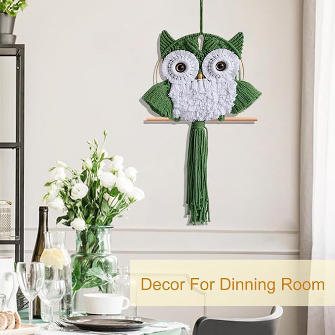 ACEDSGN Macrame Owl Wall Hanging Boho Hippy Decor, Handmade Tapestry Fiber Art Wall Decor for Nursery Bedroom Living Room, Sustainable Gift for Owl Lovers & Nature Fans