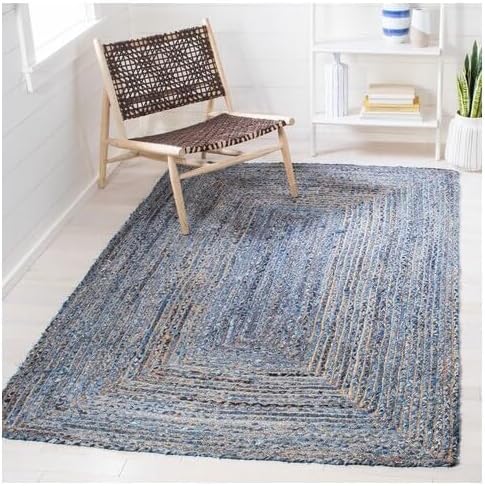 SAFAVIEH Cape Cod Collection Area Rug - 2'3" x 5', Blue & Natural Brown, Handmade Jute & Cotton, Woven Braided Design (CAP202M)