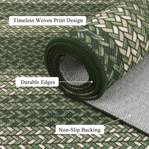 Ileading Faux Braided Indoor Door Mat 2'x3' Washable Farmhouse, No-Shed Non-Slip Woven Carpet, Pet Friendly Stain Resistant Jute Style Rug for Entryway Kitchen Laundry Room - color: Multi Color-green, size: 2' x 3'(Rectangular)