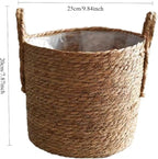 10'' Seagrass Handmade Wicker Planter Basket with Handle for Indoor Plants Succulent Pot, Multipurpose Hand Woven Storage Basket Flower Pot for Home Decor, Living Room Storage Basket (9.84''X7.87'')