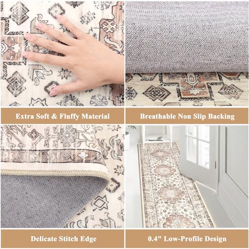 Pauwer Boho Hallway Runner Rug 2x6 Washable Entryway Area Rugs Non Slip Farmhouse Vintage Floor Mat Carpet Runner for Hallways Laundry Room Kitchen Bathroom Bedroom - color: Vintage Beige, size: 2' x 6' (Runner)