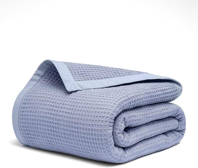 Salt Earth GOTS Certified 100% Organic Cotton Throw Blanket, 108" X 90" Waffle Blankets & Throws for Bed, Throw Blanket for Couch, Modern & Cozy Blanket, All Season Comfy & Soft Blanket(Powder Blue)