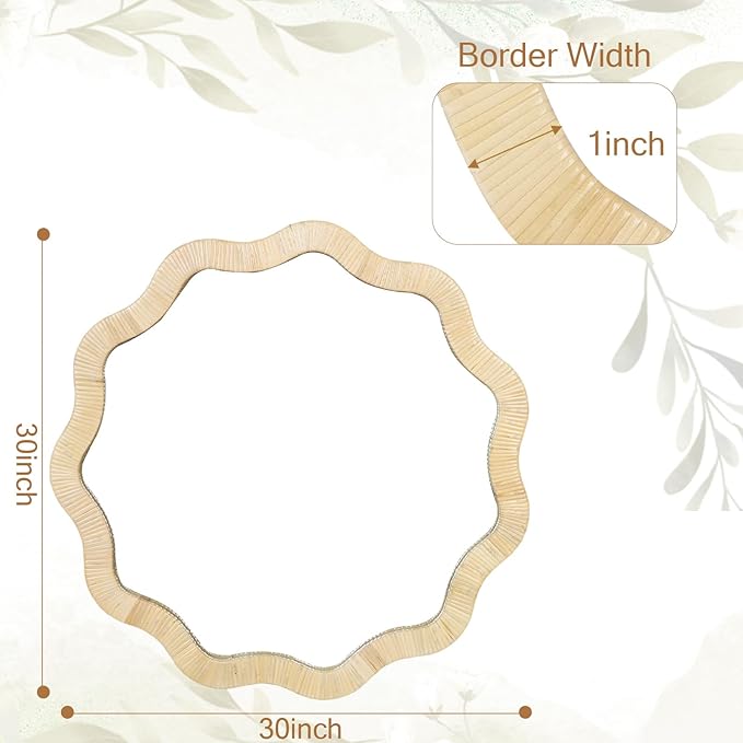 ULIKE Rattan Wicker Mirror for Bathroom, 30 Inch Boho Woven Decorative for Wall, Rustic Farmhouse Vanity Mirror, Geometric Scalloped Rattan Mirrors for Living Room Entryway Bathroom Bedroom
