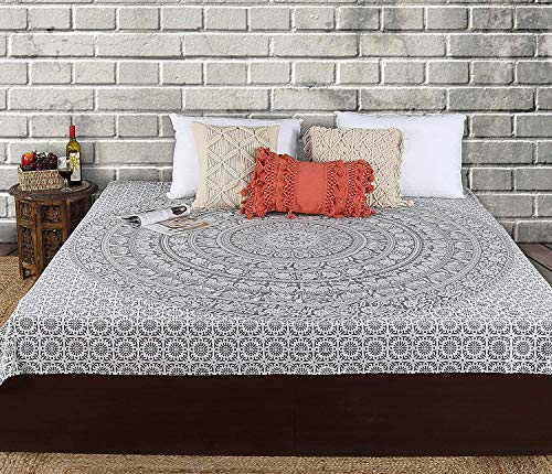 RAJRANG Elephant Mandala Tapestry Cotton Wall Hanging Hippy Tapestries Hippie Beach Throw College Dorm Decor Bohemian Boho Bedsheet - Grey - 84x54 Inches - color: Pebble grey, size: 84"L x 54"W