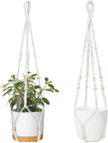 ZMTECH Macrame Plant Hanger for Indoor Plants - 2 Pack 35 Inch Boho Hanging Plant Hanger with Natural Wood Beads, Ivory Home Decor