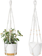 ZMTECH Macrame Plant Hanger for Indoor Plants - 2 Pack 35 Inch Boho Hanging Plant Hanger with Natural Wood Beads, Ivory Home Decor