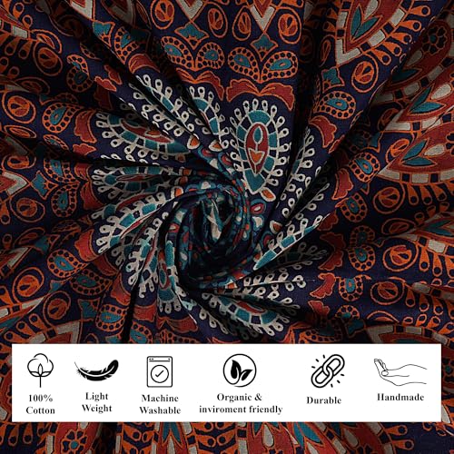 FURNISHFUL FINESSE Handmade Cotton Peacock Mandala Tapestry - Boho Wall Decor, Bohemian Hippie Room Hanging for Bedroom, Dorm & Living Room Aesthetic - 54x84 Inches, (Golden Blue) - color: Golden Blue, size: 84"L x 54"W