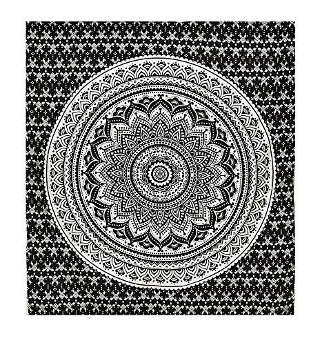 ANJANIYA Ombre Wall Hanging Bohemian Tapestry, Metallic Wall Art Bedspread, Psychedelic Hippie Mandala Dorm Décor for Hanging, Bedding, Beach Coverlet Curtain, Black Silver, 54"X60" - color: Black Silver, size: 60"L x 54"W