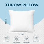 Utopia Bedding Throw Pillows (Set of 1, White) – 20 x 20 Inches Down Alternative Pillows for Bed, Sofa, and Couch - Fluffy Decorative Stuffer Pillow for Indoors & Outdoors (Pack of 2)