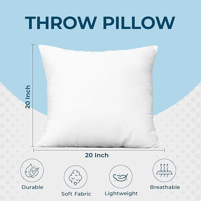 Utopia Bedding Throw Pillows (Set of 1, White) – 20 x 20 Inches Down Alternative Pillows for Bed, Sofa, and Couch - Fluffy Decorative Stuffer Pillow for Indoors & Outdoors (Pack of 2)