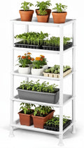 5-Tier Seed Starter Trays Plant Stand, with Bottom-Watering Design–Shelf for Indoor Outdoor Seedling Sprouting Greenhouse, Space-Saving for Small Cell Trays & Nursery Pots, White
