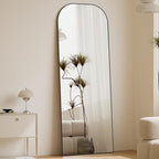 Koonmi Full Length Mirror, 56"x21" Mirror Full Length with Stand, Black Top Square-Edged Floor Mirror with Aluminum Alloy Frame for Bedroom Living Room