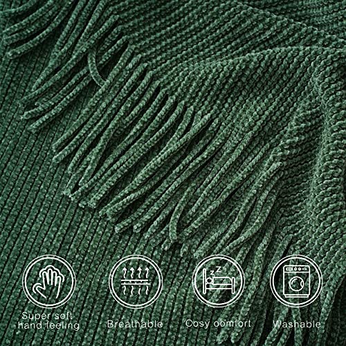 BATTILO HOME Dark Green Throw Blanket for Couch, Soft Chenille Knit Throws with Tassels for Home Decor, Spring Green Throws for Couch Cover, 50"x60" - color: Dark Green, size: 50 x 60 in.