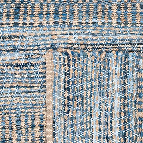 SAFAVIEH Cape Cod Collection X-Large Area Rug - 11' x 15', Natural & Blue, Handmade Flat Weave Coastal Braided Jute, Ideal for High Traffic Areas in Living Room, Bedroom (CAP353A) - size: 11' x 15' (Rectangular)