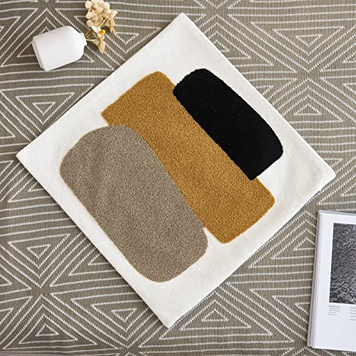 Retro Boho Textured Accent Mid Century Throw Pillow Covers Modern Vintage Minimalist Geometric Decorative Abstract Pillowcase for Sofa,1PC 18x18,Brown Black and Gray - color: Black&brown