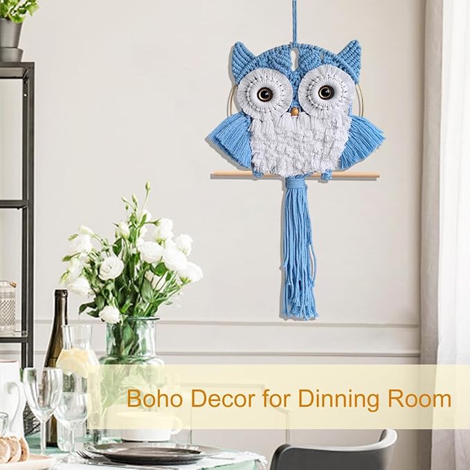 ACEDSGN Macrame Owl Wall Hanging Boho Hippy Decor, Handmade Tapestry Fiber Art Wall Decor for Nursery Bedroom Living Room, Sustainable Gift for Owl Lovers & Nature Fans