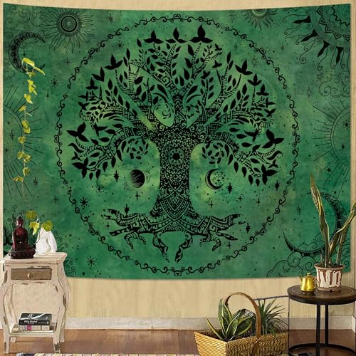 Lunerfex Tree of Life Mandala Tapestry Boho Tapestry for Bedroom Green Tapestries Wall Hanging Living Room Wall Art and Home Decor 44x60 - color: Green, size: 60"L x 44"W